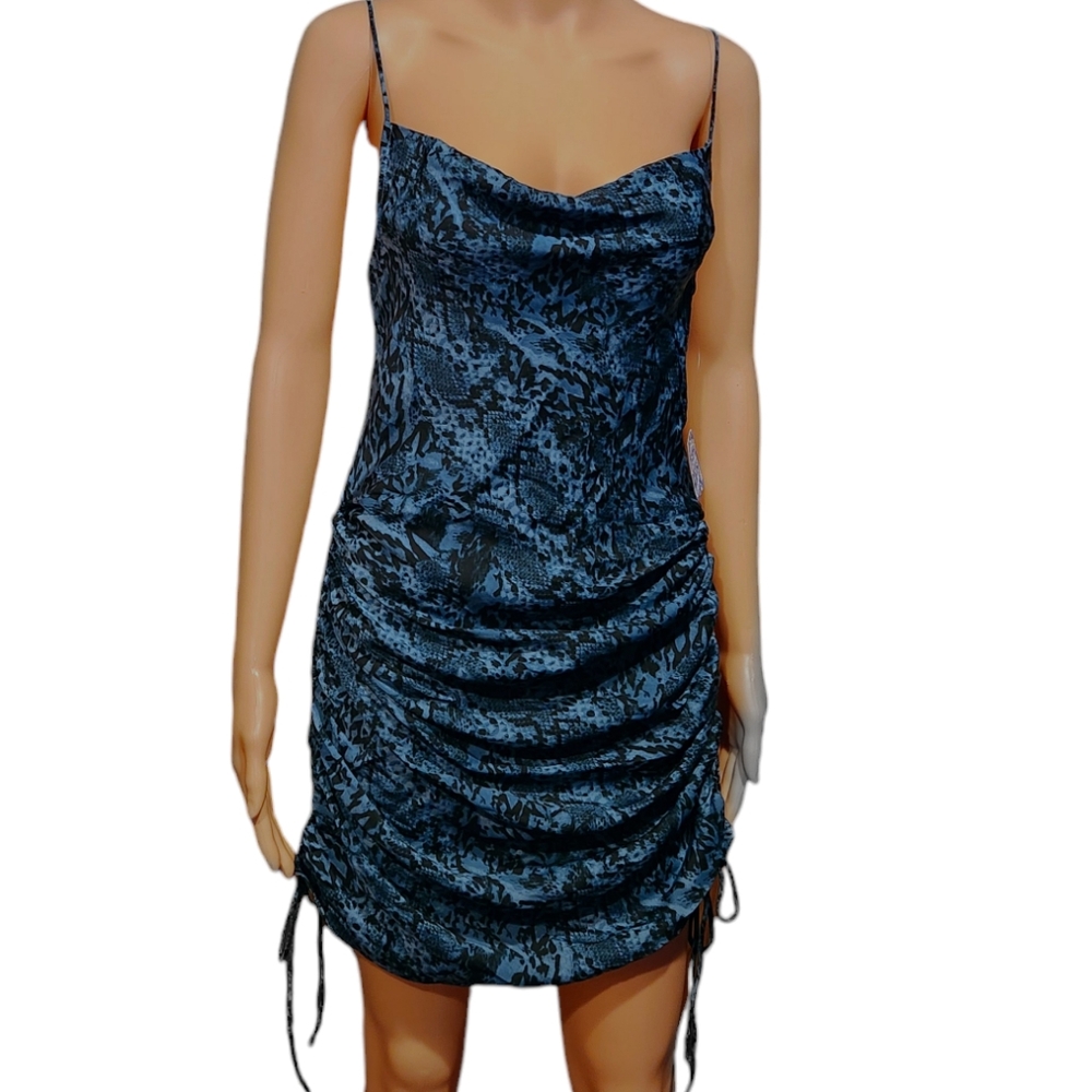 FREE PEOPLE INTIMATELY Day to Night printed slip dress indigo snakeskin print